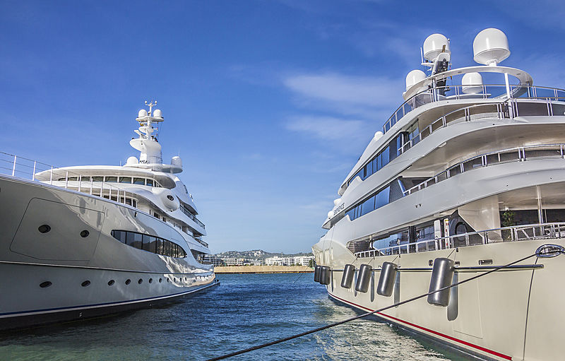 Mayan Queen IV yacht and Excellence yacht in Ibiza Port