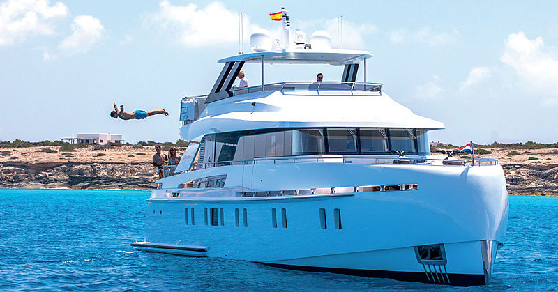 Sea Story yacht anchored in Ibiza
