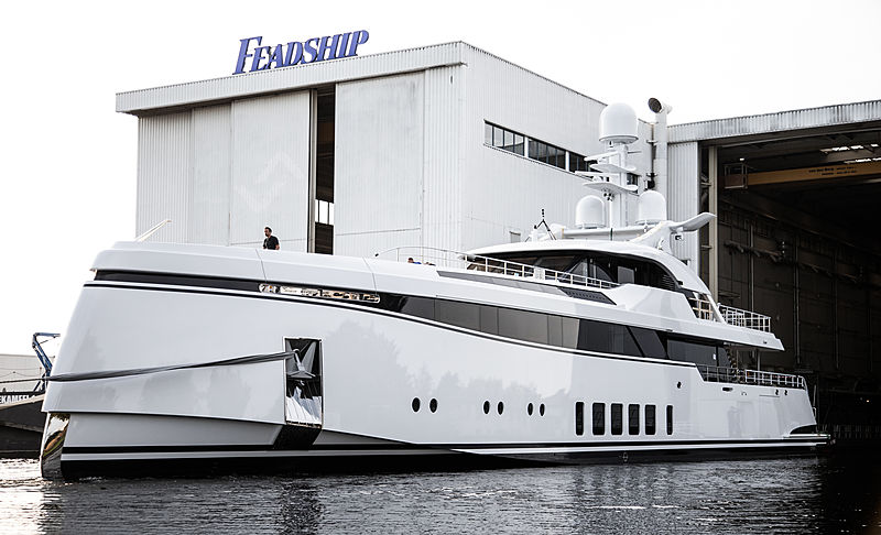 Feadship 706 yacht launch in Aalsmeer