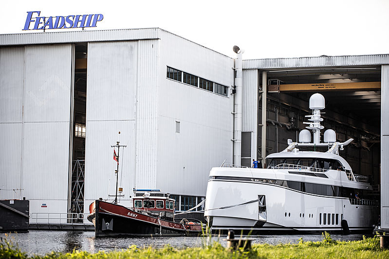 Feadship 706 yacht launch in Aalsmeer