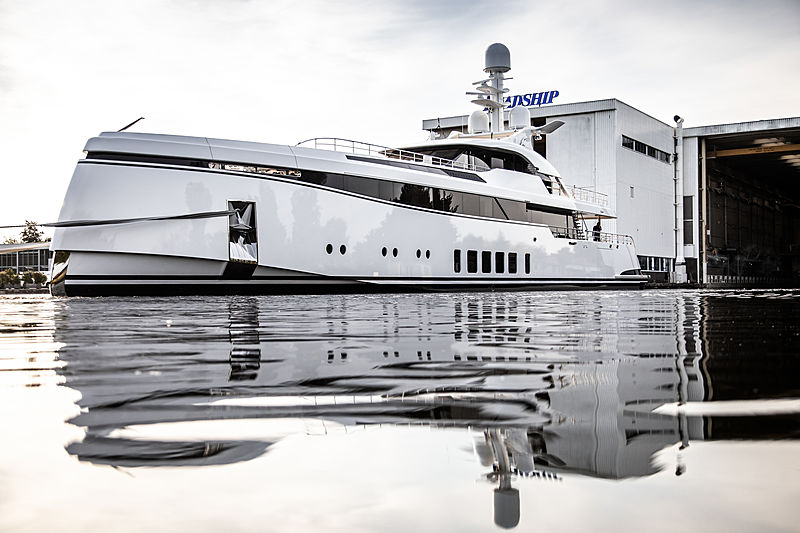 Feadship 706 yacht launch in Aalsmeer