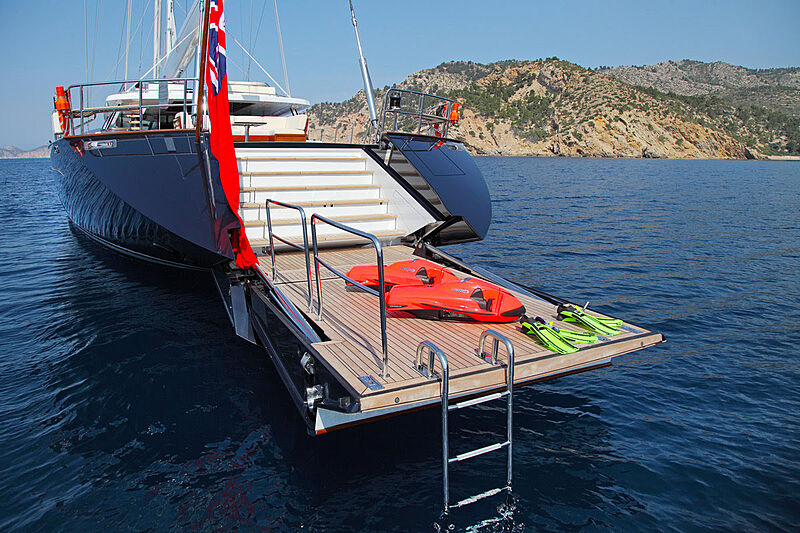 Prana yacht anchored with toys