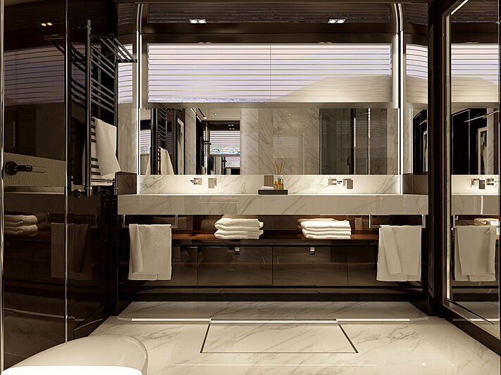 Bering B107 yacht interior rendering