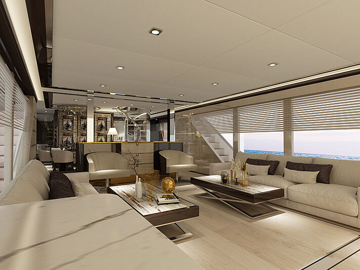 Bering B107 yacht interior rendering
