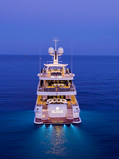 Elixir yacht anchored at night