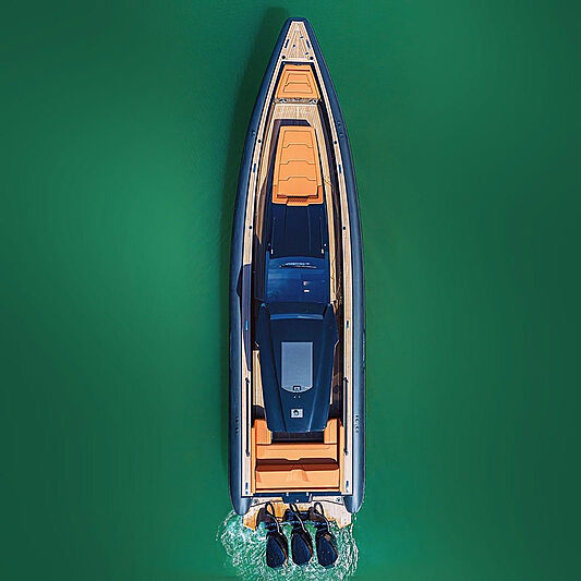Technohull Omega 47 tender anchored
