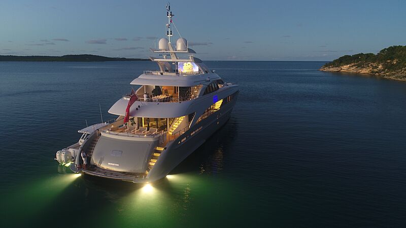 G3 yacht anchored at night