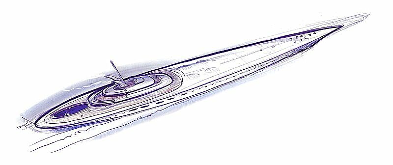 Pencil on the Water yacht concept 100m preliminary drawings