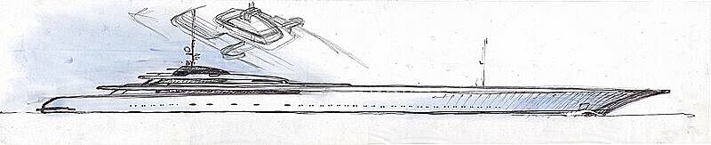 Pencil on the Water yacht concept 100m preliminary drawings