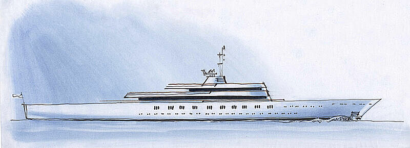Pencil on the Water yacht concept 100m preliminary drawings