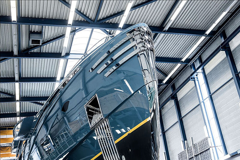 Phi yacht in Royal Huisman’s facility in Vollenhove
