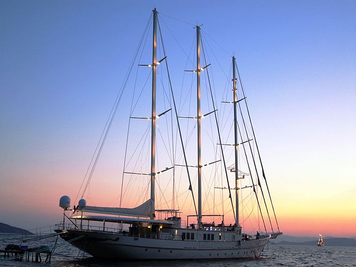 Montigne sailing yacht moored in evening
