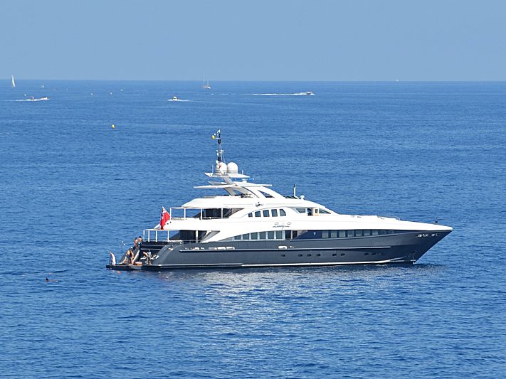 Lady L yacht anchored off Eze-sur-Mer