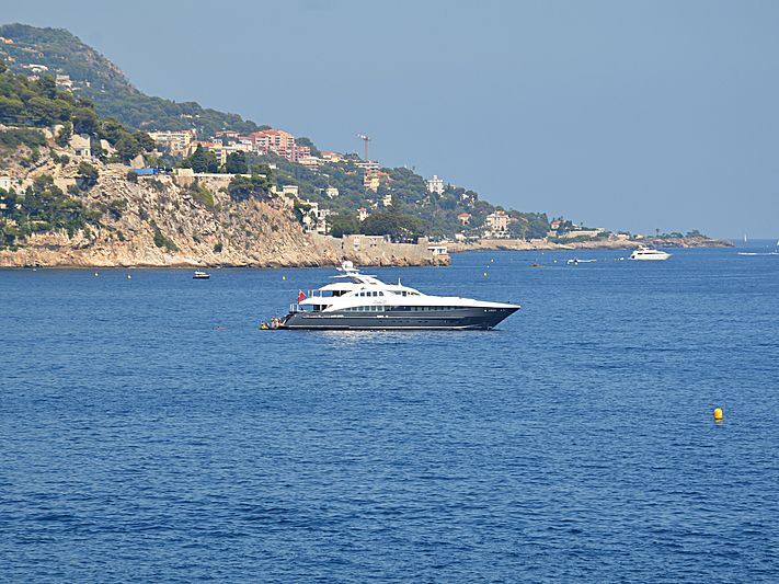 Lady L yacht anchored off Eze-sur-Mer