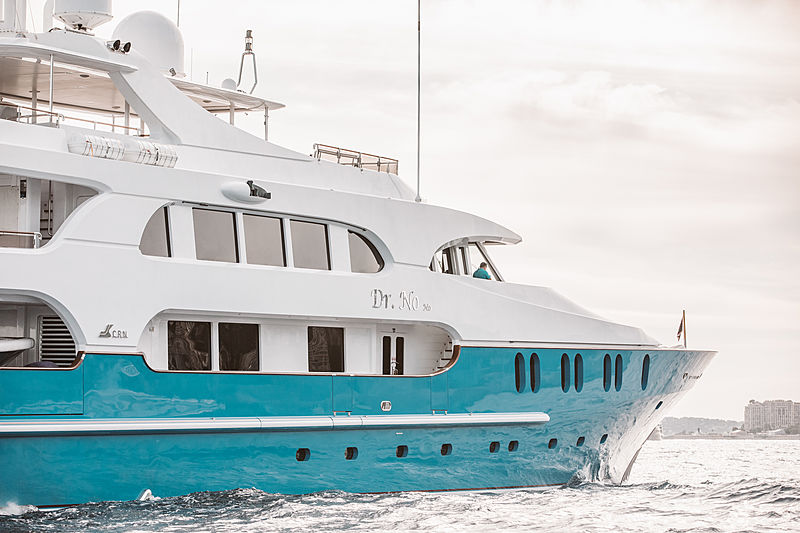 Dr No No yacht arriving at Monaco Yacht Show 2019